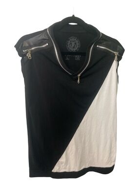 Black & White Punk Rock T-shirt with Zip-Neck and hardware